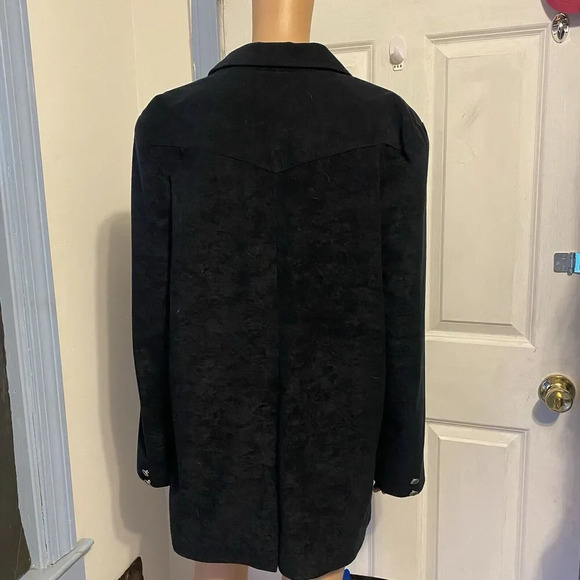 VTG Back At The Ranch Western Black Sued Suit Jacked Blazer Women Sz L 2 Button - Picture 9 of 12